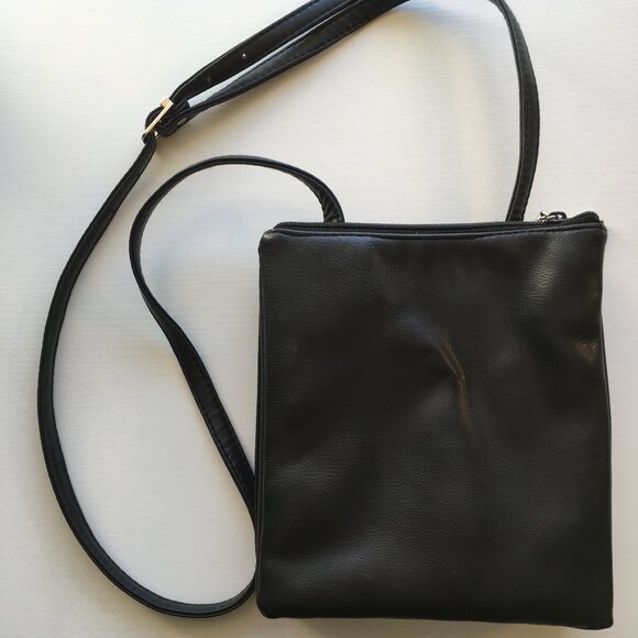 VINTAGE Black Leather Cross Body Purse - Picture 4 of 14